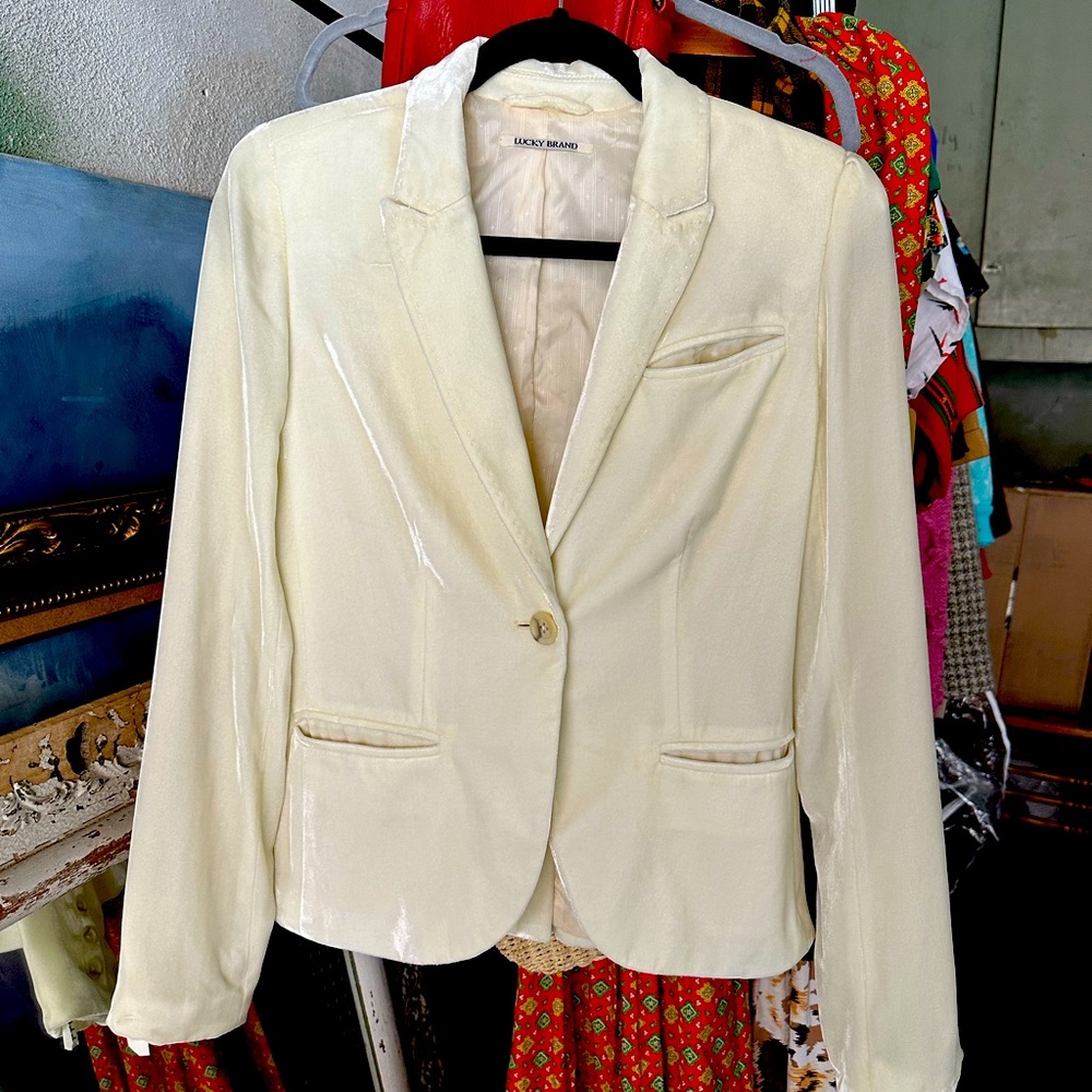 Vintage Lucky Brand White Crushed Velvet Blazer